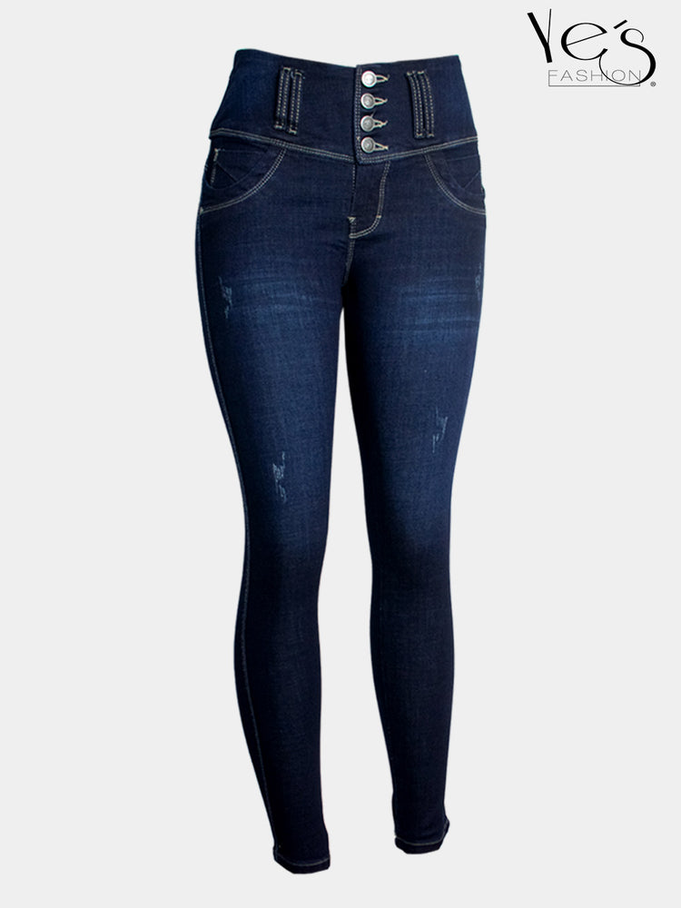 Jean Pretina Alta – 4 Botones Next Level Collection – Azul Indigo