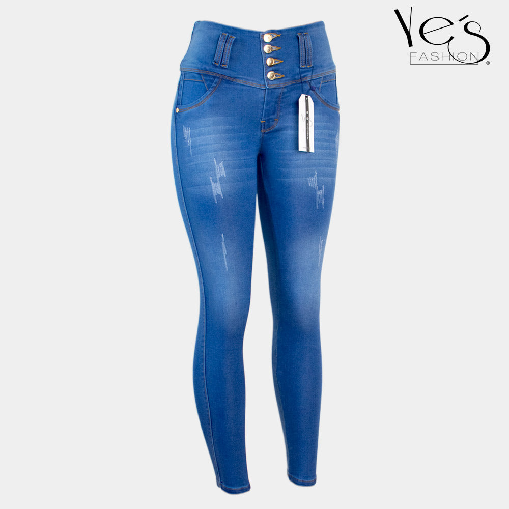 Jean para Mujer en Pretina alta/ PUSH UP - Color: Azul Claro con sombras (Timeless Style Collection)