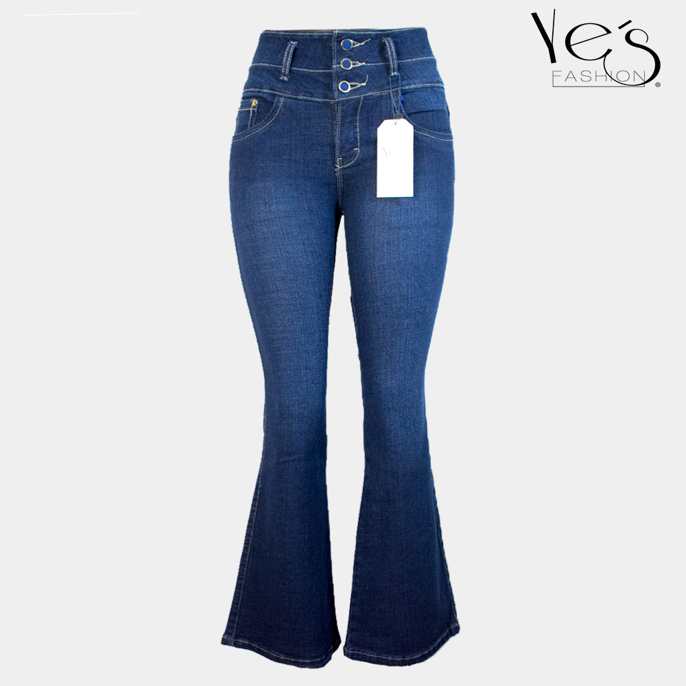Jeans Flare para Mujer 3 botones - Basta Acampanada - (Color: Azul Oscuro)