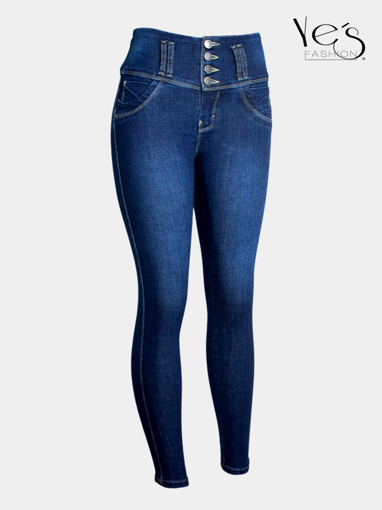 Jean Pretina Alta – 4 Botones Next Level Collection – Azul Oscuro