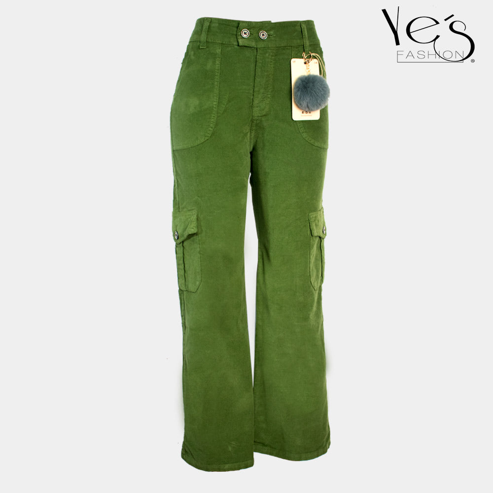 Nuevo! Pantalón Cargo para Mujer, Tela Pana Premium (Color Verde)