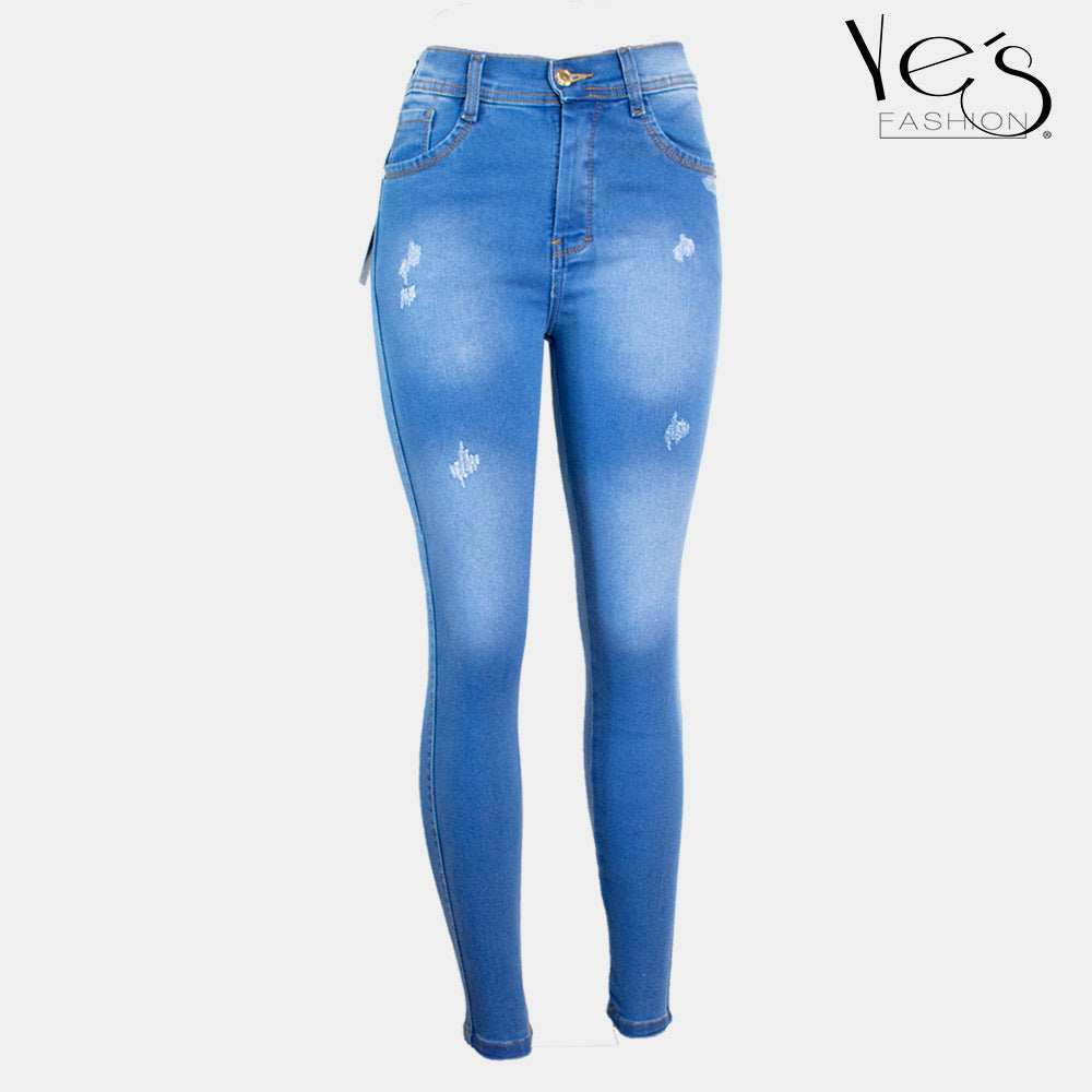 Jean de un boton para Mujer, Super Strech - Color: Azul Claro con sombras