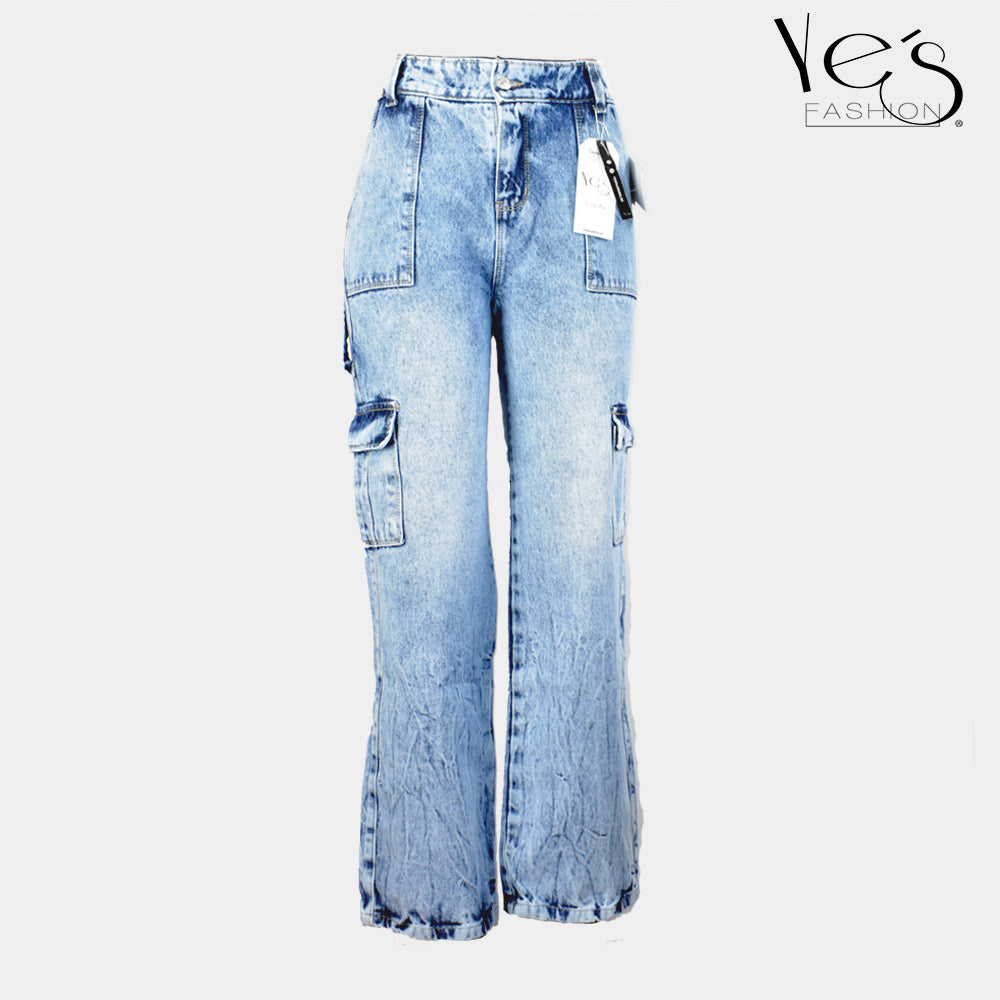  XIALON Jeans para mujer - Jeans cargo con bolsillo
