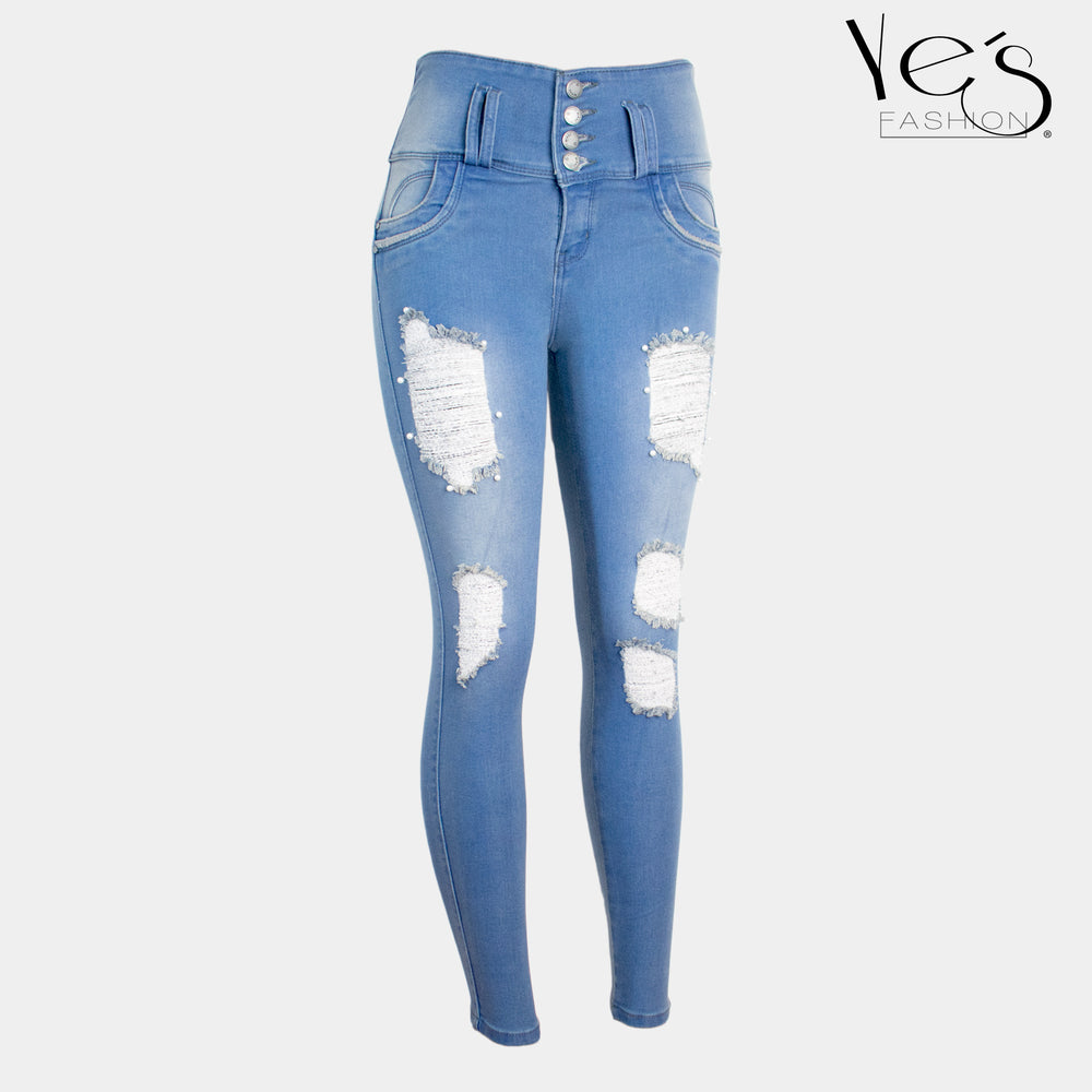 Jean para Mujer con rasgados / Color: Celeste Verdoso ( Urban Collection)