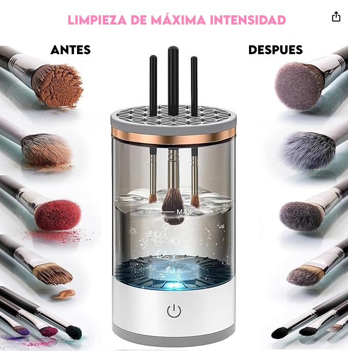 Limpiador Eléctrico de Brochas de Maquillaje, Máquina Rápida y Eficiente para Limpieza Profunda de Todo Tipo de Brochas, Diseño Compacto y Portátil para Viajes y Uso en Casa