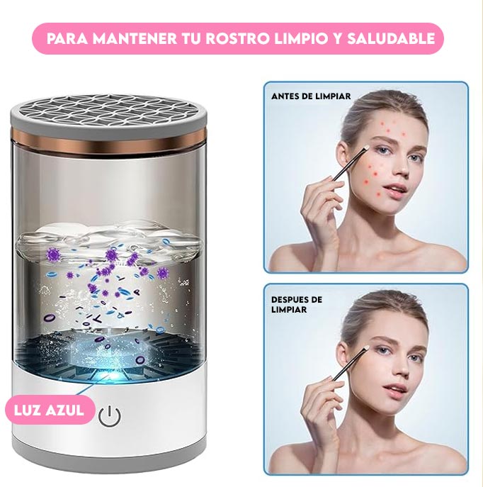 Limpiador Eléctrico de Brochas de Maquillaje, Máquina Rápida y Eficiente para Limpieza Profunda de Todo Tipo de Brochas, Diseño Compacto y Portátil para Viajes y Uso en Casa