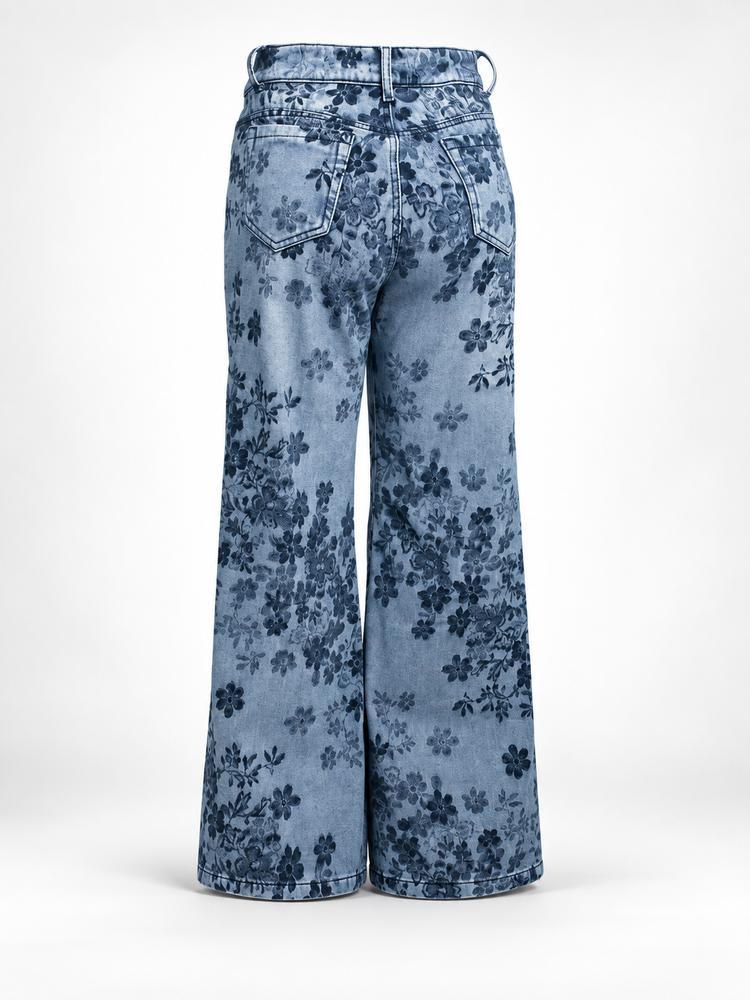 Jean Wide Leg Floral Garden