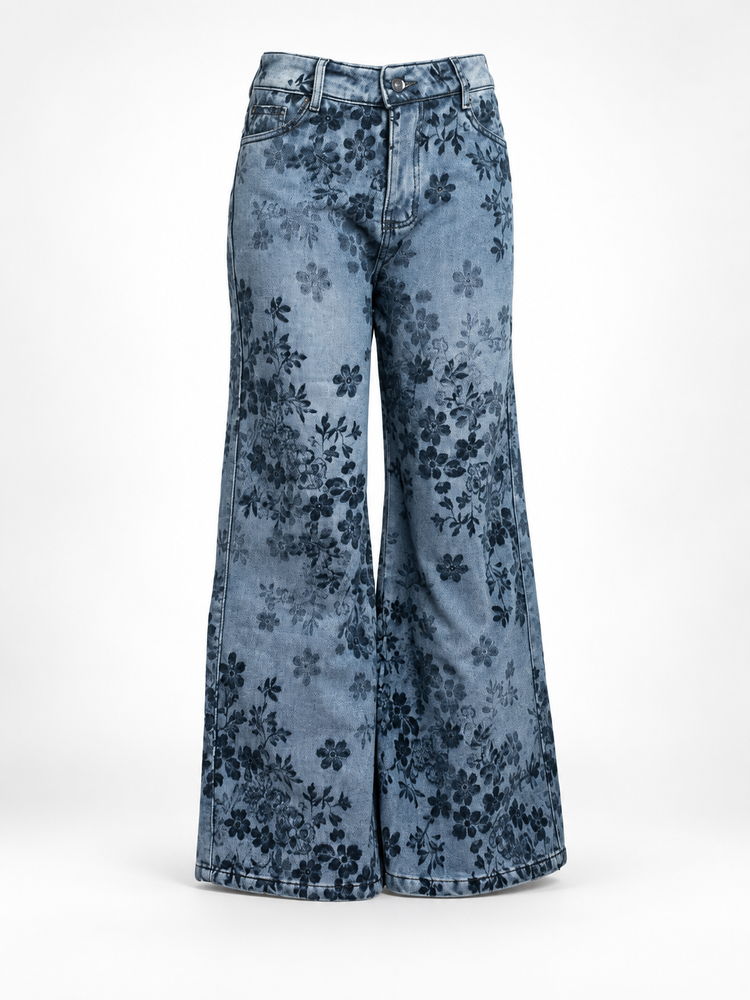 Jean Wide Leg Floral Garden