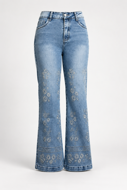 Jean Bota Recta Floral Bordado