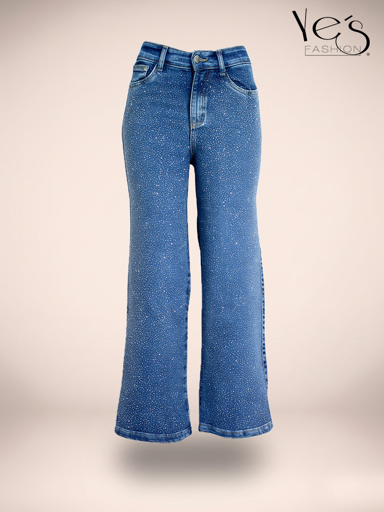 ✨Jean Moonlight Glow – Pretina Alta con Brillos (Azul Intenso)