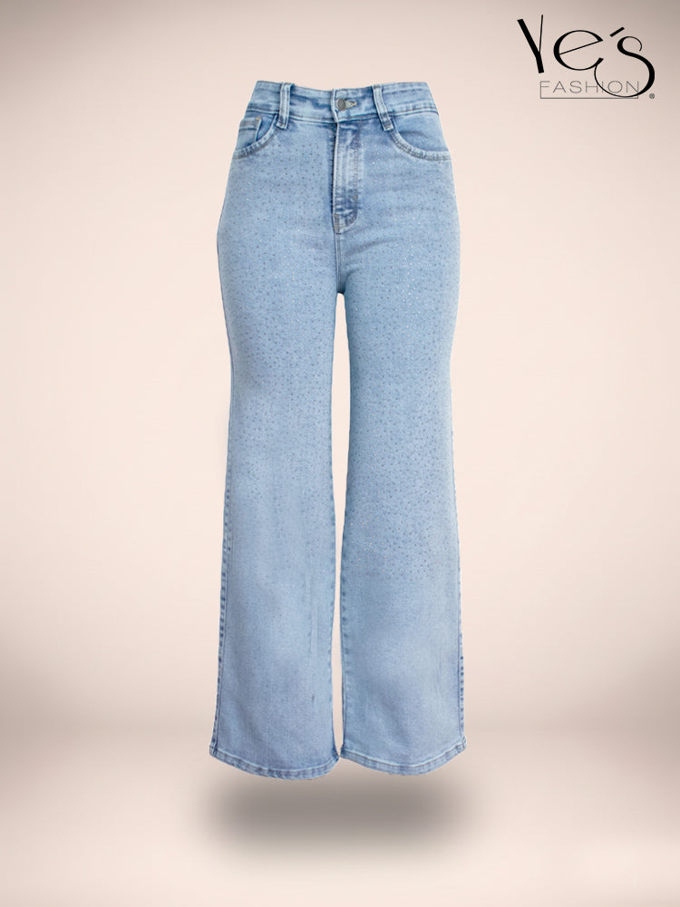 ✨Jean Moonlight Glow – Pretina Alta con Brillos (Celeste)