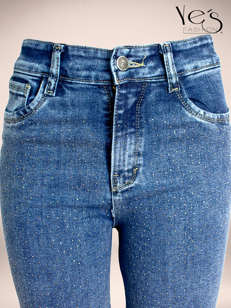 ✨Jean Moonlight Glow – Pretina Alta con Brillos (Azul Intenso)