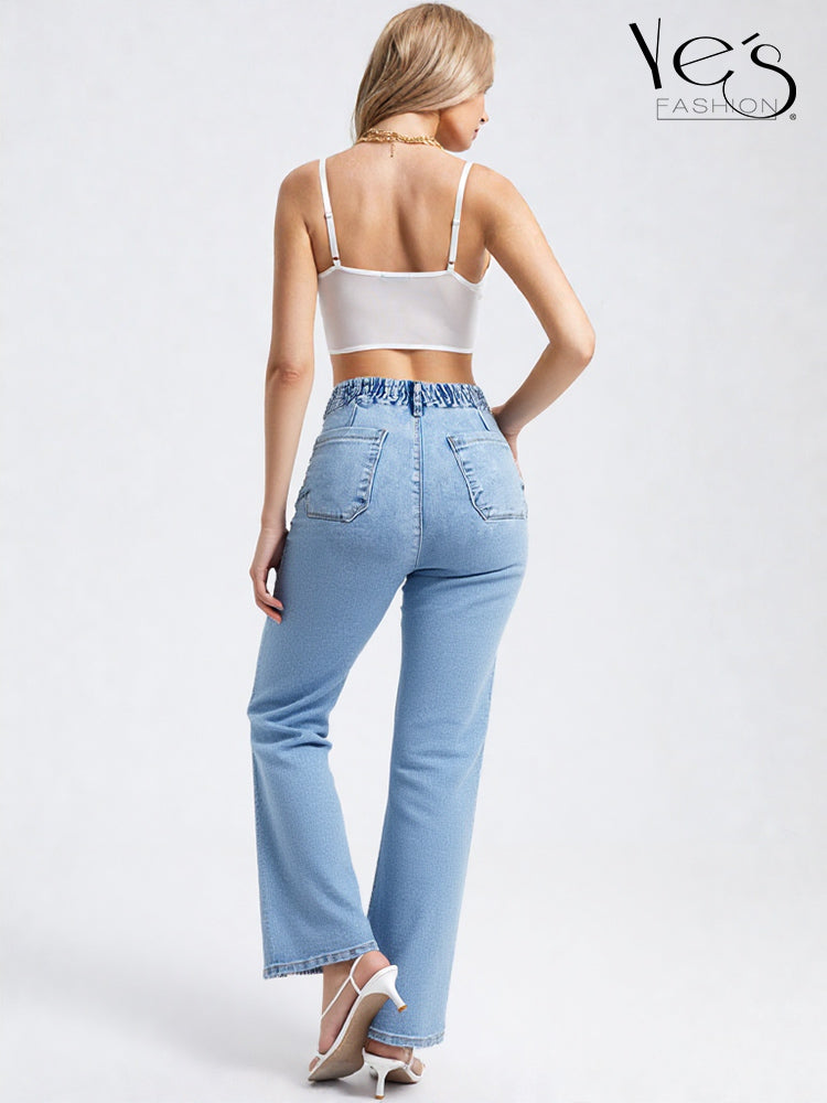 ✨Jean Moonlight Glow – Pretina Alta con Brillos (Celeste)