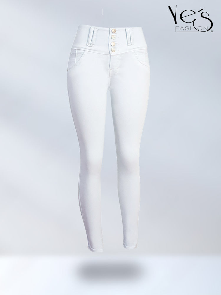 Jean Blanco en 4 Botones – Corte Levanta Cola