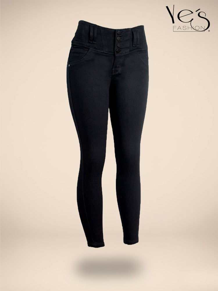 Jean Negro en 4 Botones – Corte Levanta Cola (Tallas Plus)