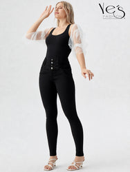 Jean Negro en 4 Botones – Corte Levanta Cola