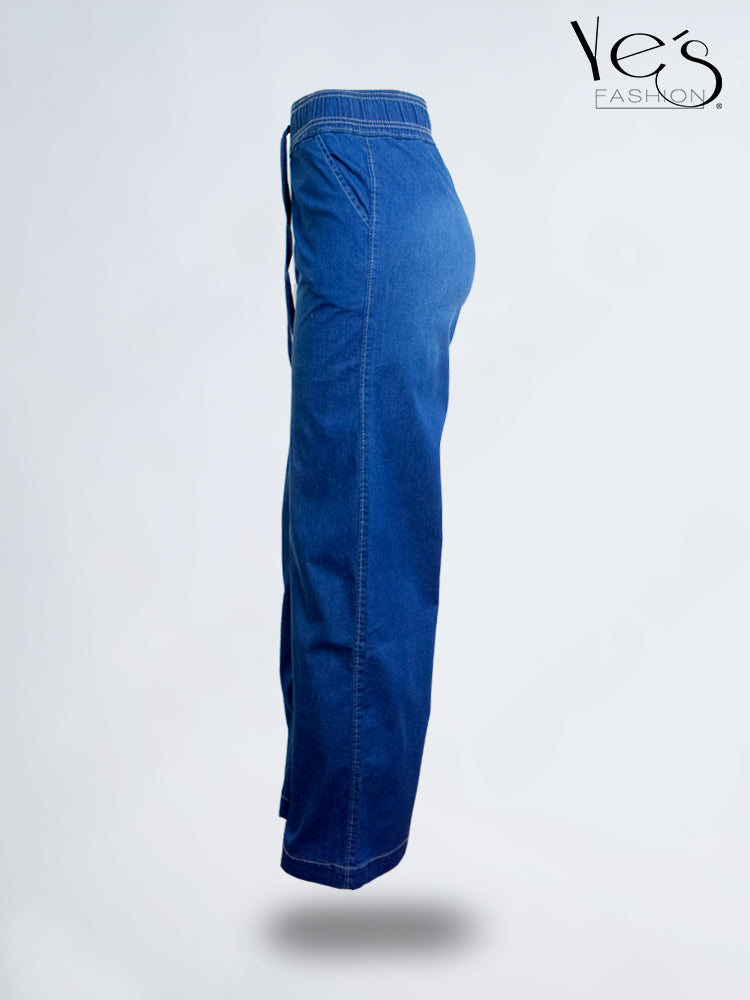 💗 Jean Palazzo Fluido – Pretina Elástica (Azul profundo)