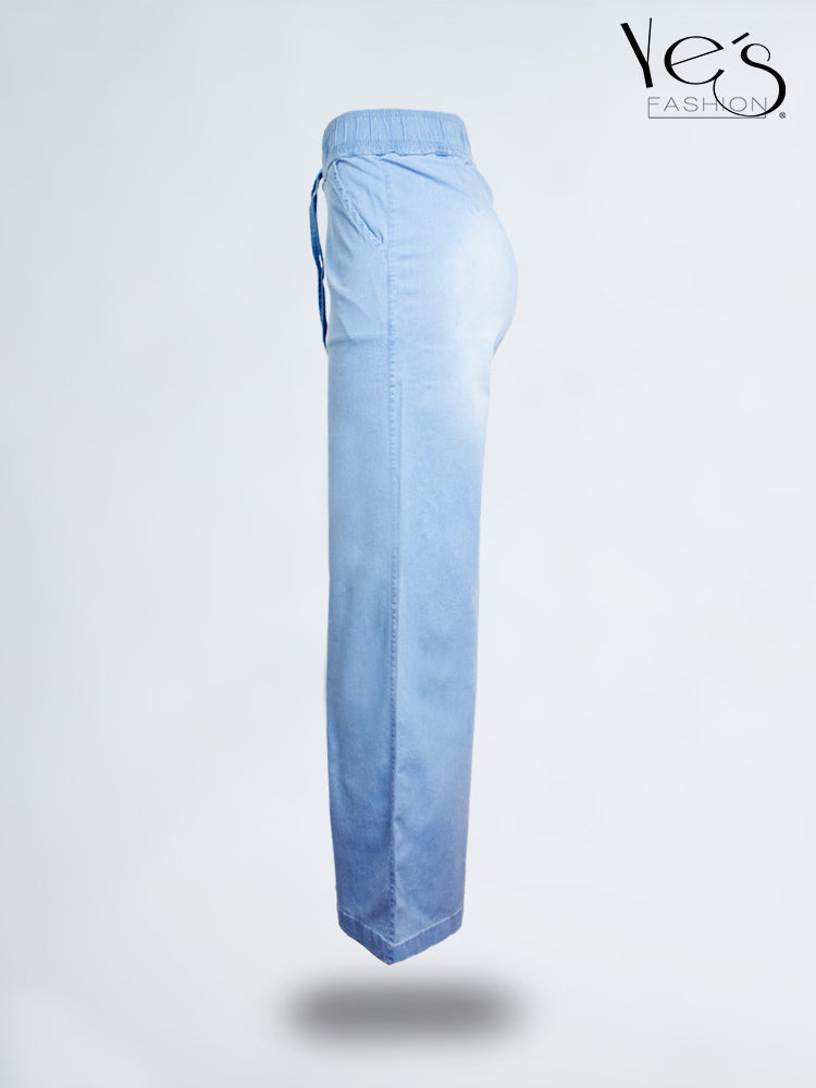 💗 Jean Palazzo Fluido – Pretina Elástica (Celeste)