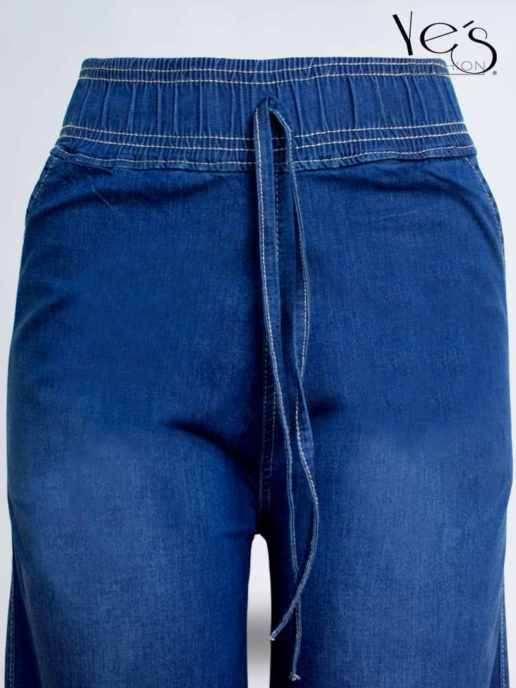 💗 Jean Palazzo Fluido – Pretina Elástica (Azul profundo)