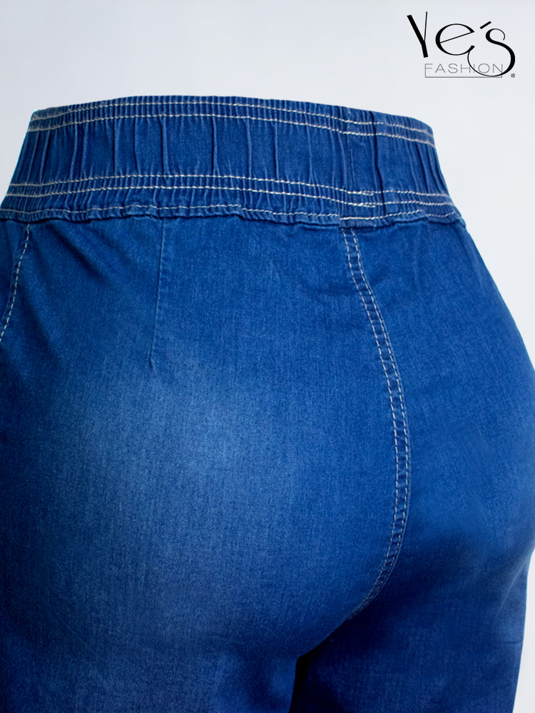 💗 Jean Palazzo Fluido – Pretina Elástica (Azul profundo)