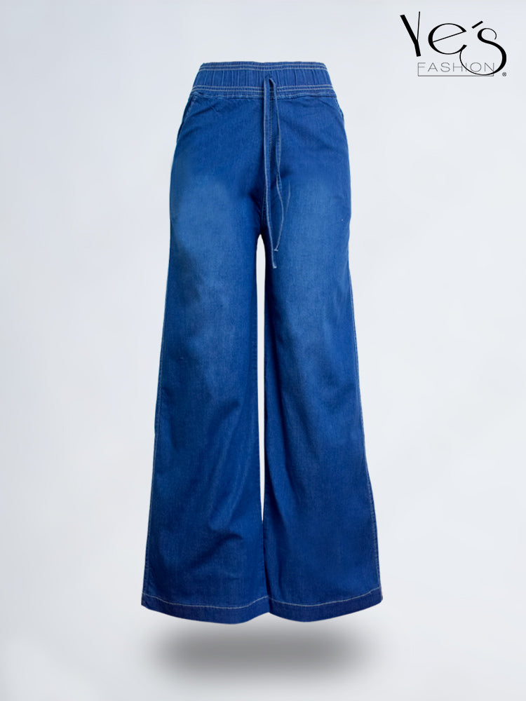 💗 Jean Palazzo Fluido – Pretina Elástica (Azul profundo)