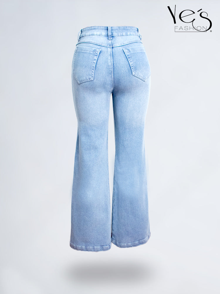 Jean Wide Flare / Semi Palazzo Pretina Alta (Azul claro)