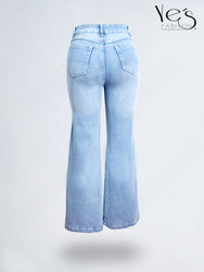 Jean Wide Flare / Semi Palazzo Pretina Alta (Azul claro)