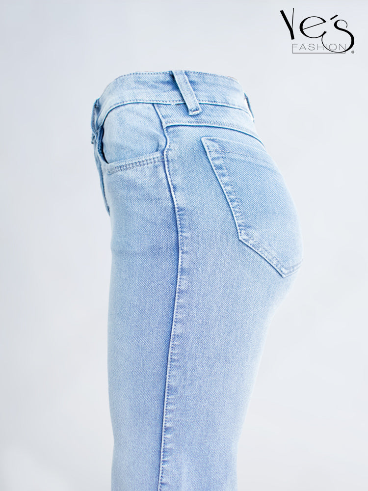 Jean Wide Flare / Semi Palazzo Pretina Alta (Azul claro)