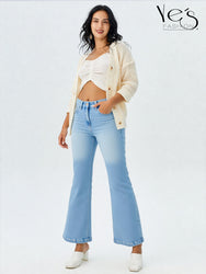 Jean Wide Flare / Semi Palazzo Pretina Alta (Azul claro)