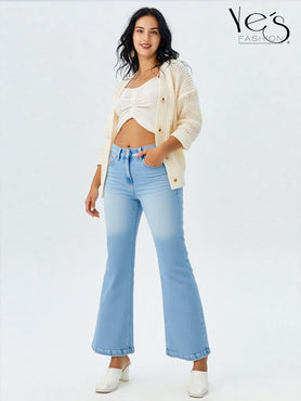 Jean Wide Flare / Semi Palazzo Pretina Alta (Azul claro)