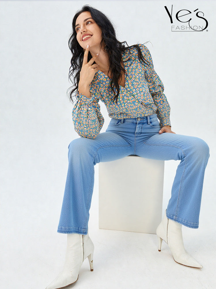 Jean Wide Flare / Semi Palazzo Pretina Alta (Azul claro)
