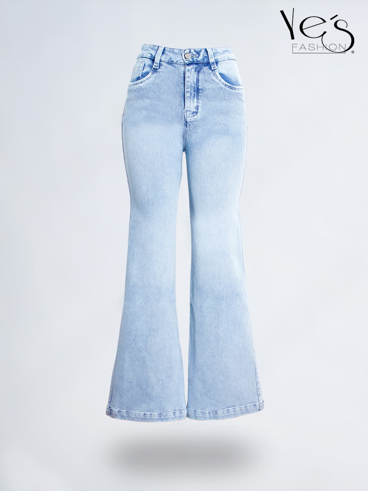 Jean Wide Flare / Semi Palazzo Pretina Alta (Celeste Hielo)