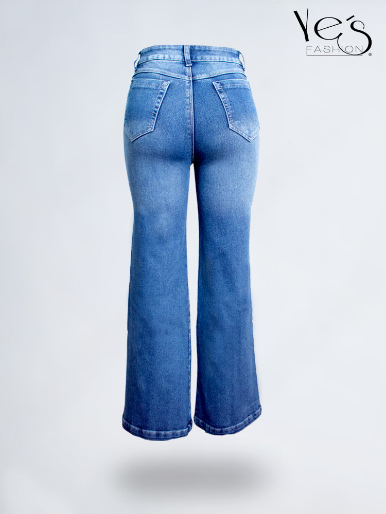 Jean Wide Flare / Semi Palazzo Pretina Alta (Azul Tradicional)