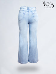 Jean Wide Flare / Semi Palazzo Pretina Alta (Celeste Hielo)