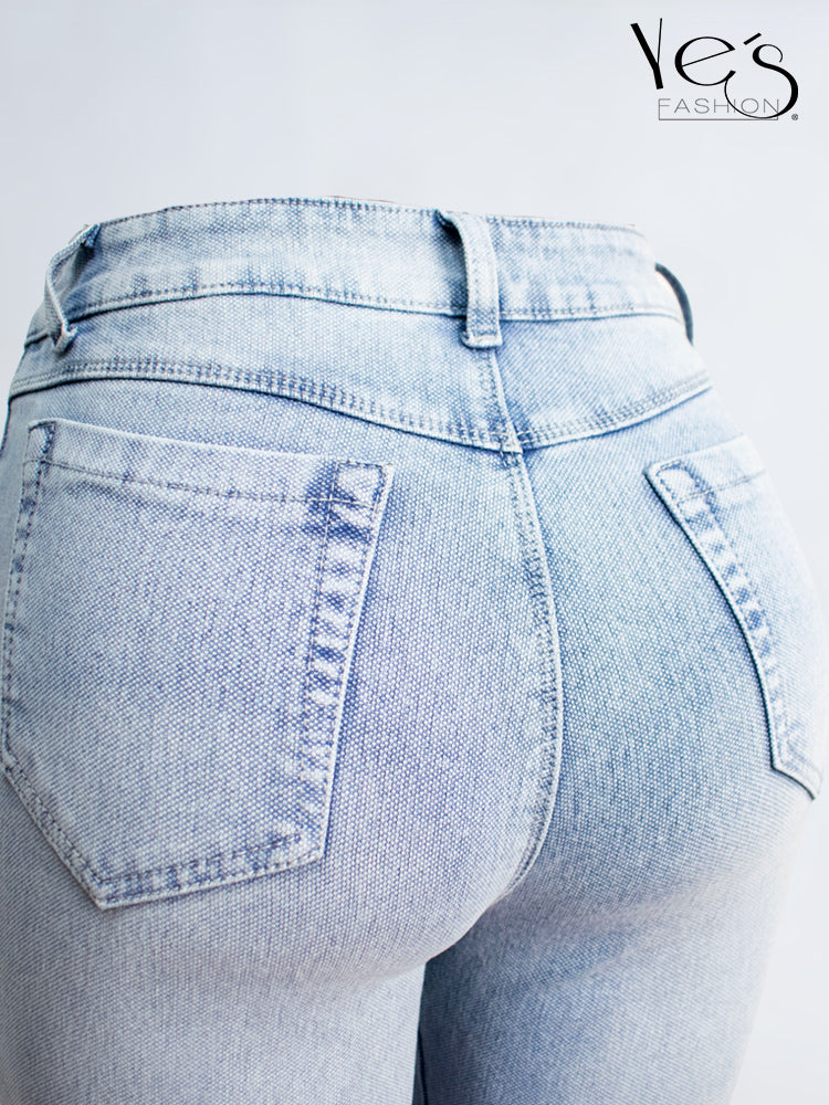 Jean Wide Flare / Semi Palazzo Pretina Alta (Celeste Hielo)