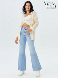 Jean Wide Flare / Semi Palazzo Pretina Alta (Celeste Hielo)
