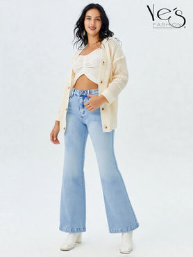 Jean Wide Flare / Semi Palazzo Pretina Alta (Celeste Hielo)