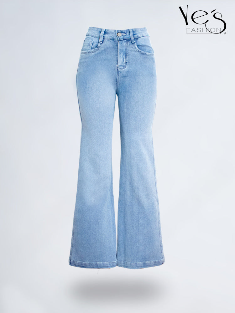 Jean Wide Flare / Semi Palazzo Pretina Alta (Azul claro)