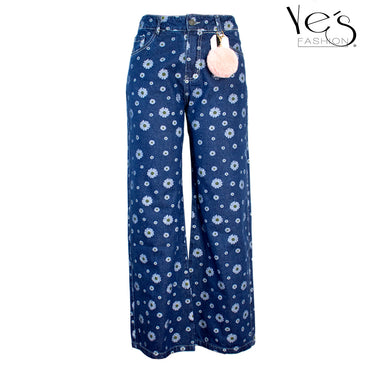 Jean para mujer ancho - Color: Estampado Girasol  (Wide Legs , Palazzo Collections)