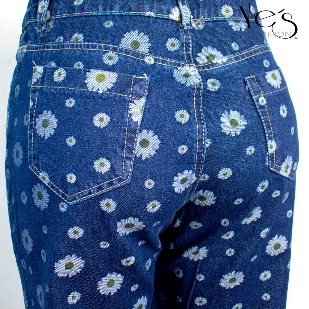 Jean para mujer ancho - Color: Estampado Girasol  (Wide Legs , Palazzo Collections)