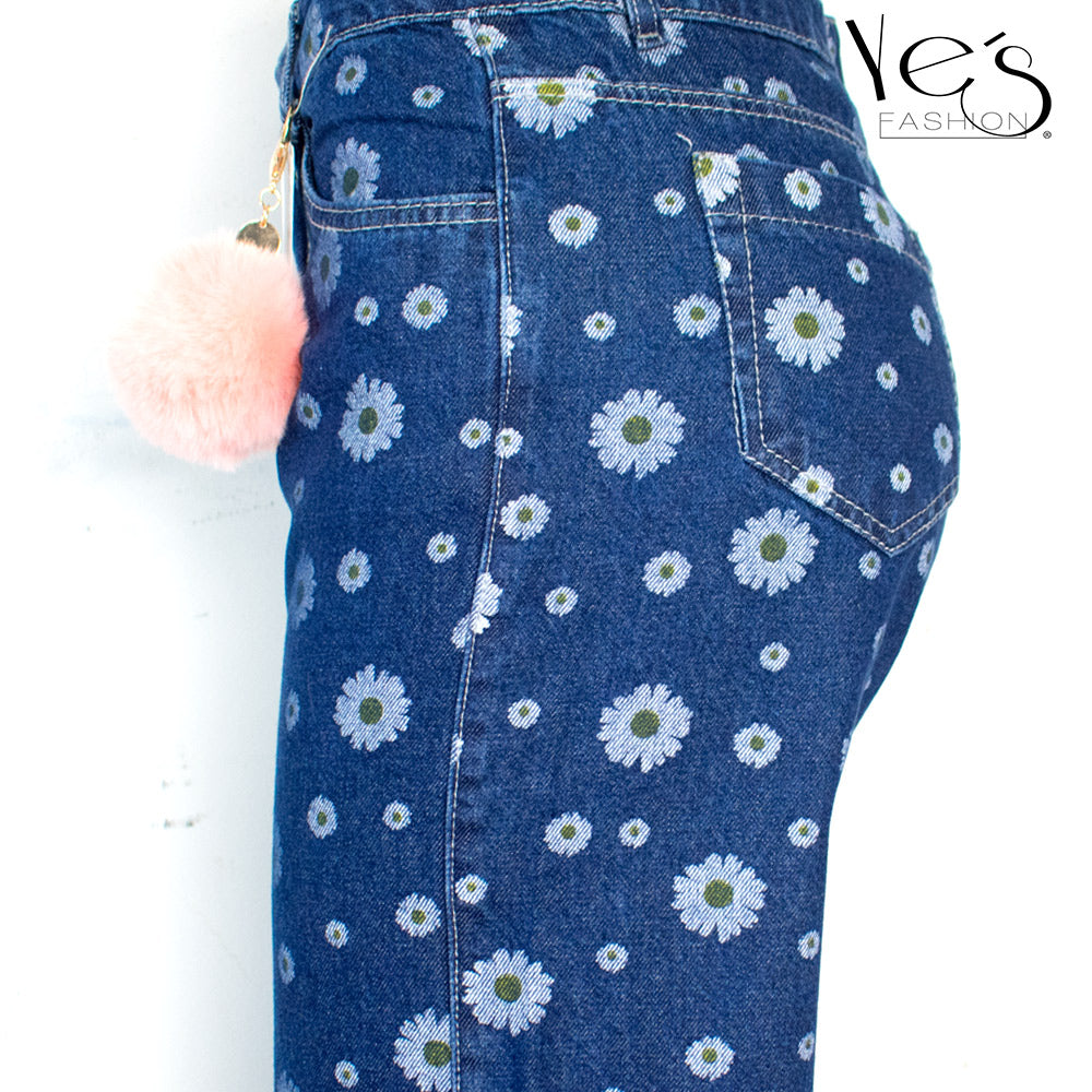 Jean para mujer ancho - Color: Estampado Girasol  (Wide Legs , Palazzo Collections)