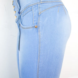 Jean para Mujer en Pretina alta/ PUSH UP - Color: Celeste (Timeless Style Collection)
