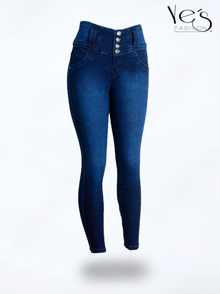 Jean Pretina Alta 4 Botones – Efecto Levanta Cola (Azul Oscuro)