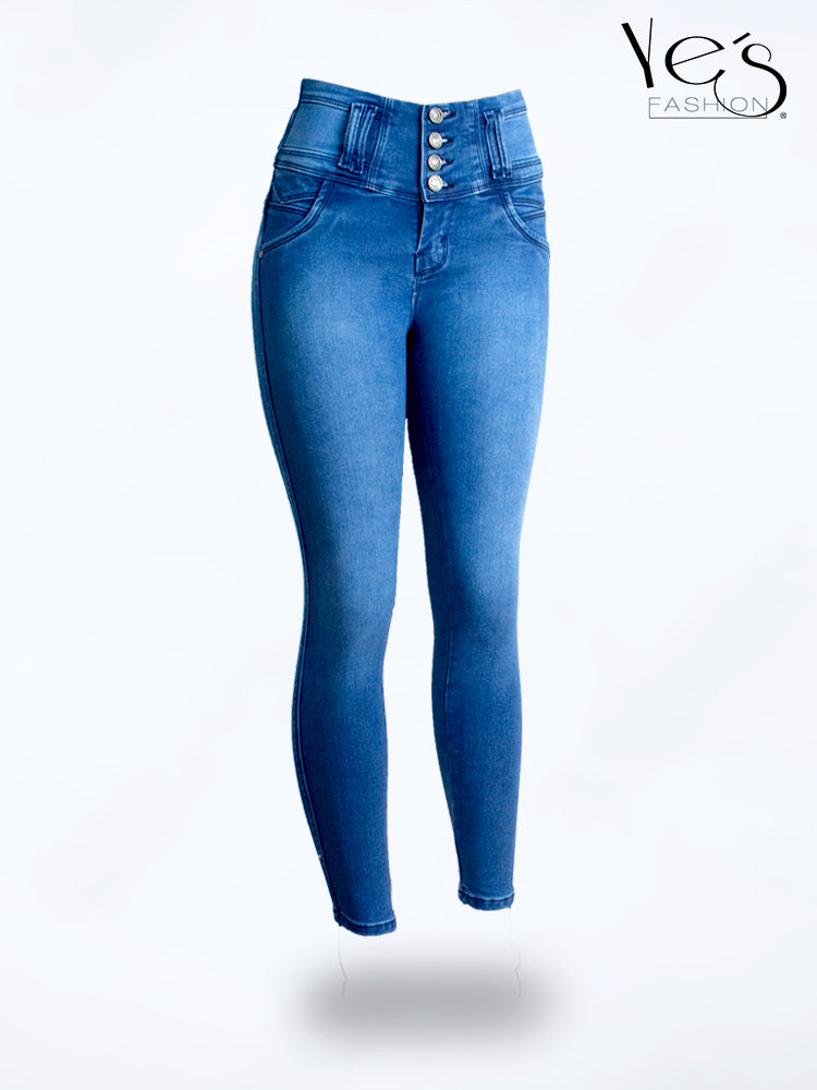 Jean Pretina Alta 4 Botones – Efecto Levanta Cola (Azul Jean)