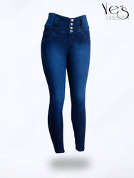 Jean Pretina Alta 4 Botones – Efecto Levanta Cola (Azul Oscuro)