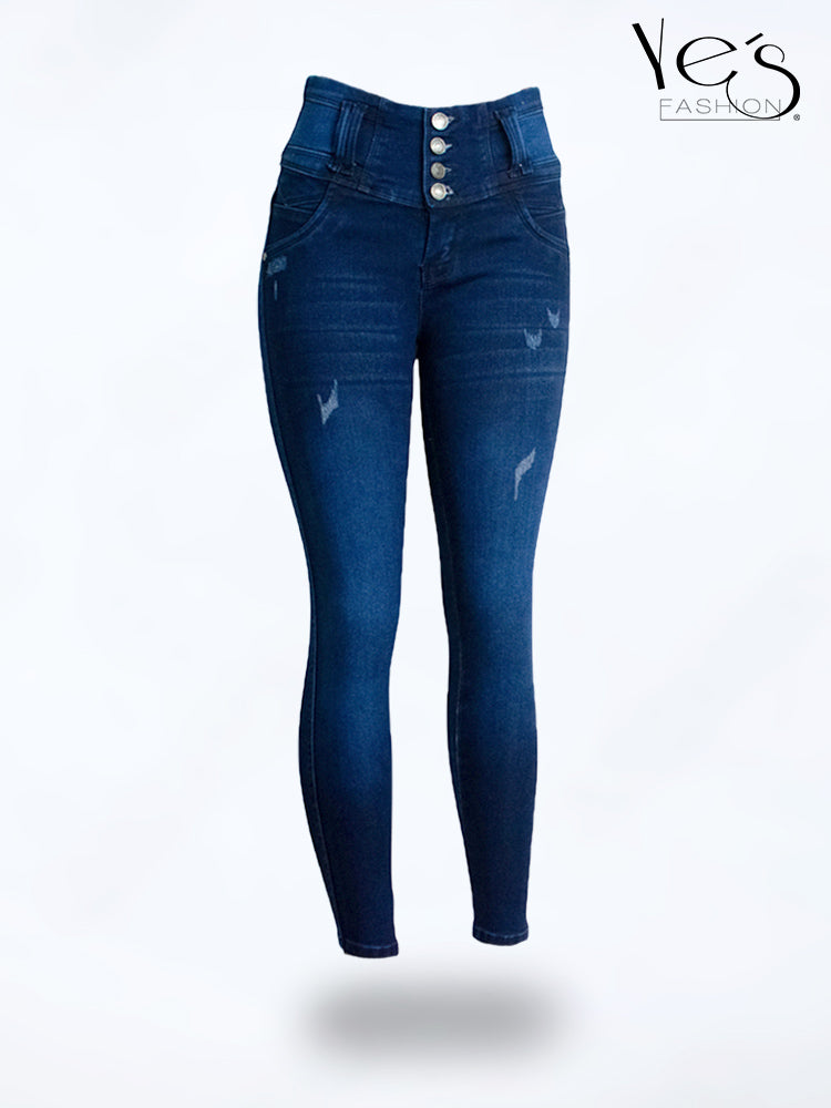 Jean Pretina Alta 4 Botones – Efecto Levanta Cola (Azul Oscuro)