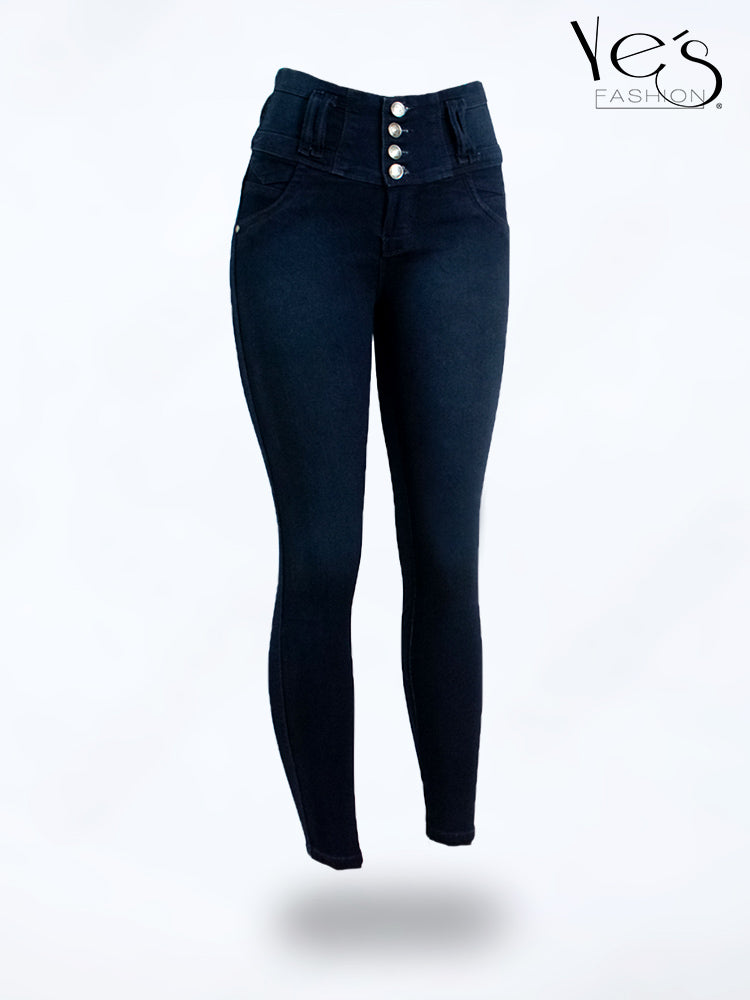 Jean Pretina Alta 4 Botones – Efecto Levanta Cola (Azul Indigo)