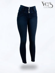 Jean Pretina Alta 4 Botones – Efecto Levanta Cola (Azul Indigo)