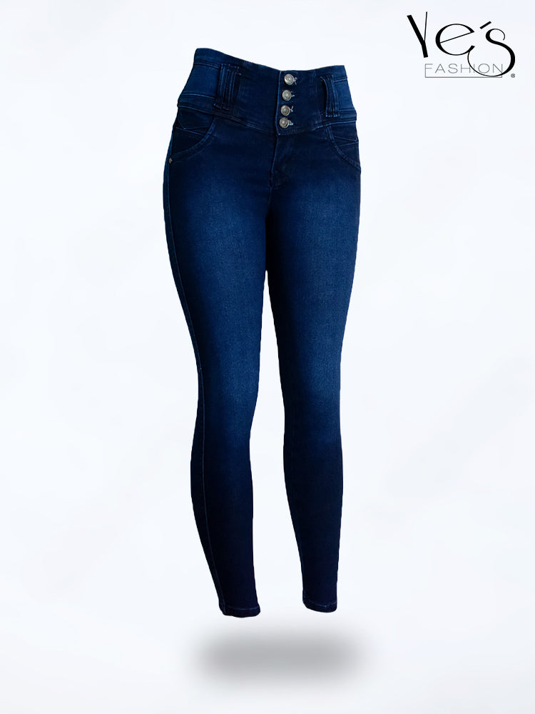 Jean Pretina Alta 4 Botones – Efecto Levanta Cola (Petroleo)