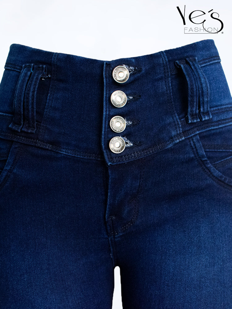 Jean Pretina Alta 4 Botones – Efecto Levanta Cola (Azul Oscuro)